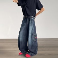 批发多口袋牛仔裤女2025<b class='q'>冬装</b>新款设计黑色渐变宽松女工装高腰阔腿裤