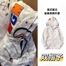 批发重磅双帽鲨鱼<b class='q'>外套</b><b class='q'>男</b>春秋季<b class='q'>男</b>女同开衫美式复古网红拉链刺绣<b class='q'>卫衣</b><b class='q'>男</b>