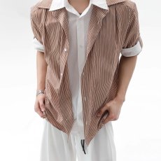 批发设计感简约条纹<b class='q'>短袖</b><b class='q'>衬衫</b><b class='q'>男士</b>2025夏季宽松休闲百搭男装休闲上衣