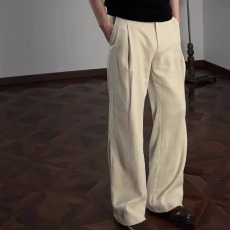 批发老钱风穿搭<b class='q'>亚麻</b>休闲裤男女款夏季薄款微喇阔腿长裤高腰直筒西装裤