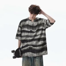 批发扎染条纹V领短<b class='q'>袖</b>T恤男士夏季2025新款破洞美式高街复古潮牌<b class='q'>半截</b><b class='q'>袖</b>