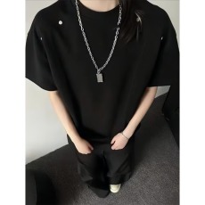 批发ins高级感复古空气层短袖T恤2025夏季新款休闲宽松<b class='q'>正</b>肩半袖体恤衫