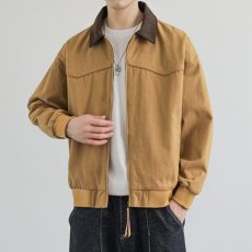 批发复古美式休闲底特律工装夹克<b class='q'>男装</b>灯芯绒拼接领口飞行外套棉服上衣