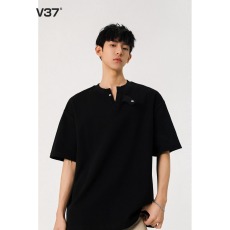 批发cleanfit纽扣v领短<b class='q'>袖</b>男夏季新款潮牌高级感痞帅t恤宽松休闲<b class='q'>半截</b><b class='q'>袖</b>