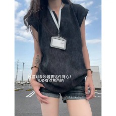 批发黑色扎染肌理感v领背心男款夏季凉感透气无袖t恤休闲运动美式<b class='q'>汗衫</b>