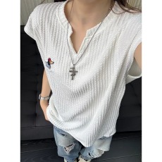 批发腊肠狗凉感坎肩刺绣v领背心男女夏季宽松设计感美式运动潮牌<b class='q'>汗衫</b>