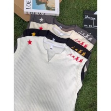 批发肌理感刺绣v领背心男女夏季情侣无袖t恤美式潮牌宽松运动坎肩<b class='q'>汗衫</b>