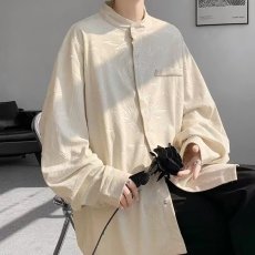 批发国潮新中式盘扣提花立领衬衫<b class='q'>男</b>装中国风<b class='q'>唐装</b>长袖衬衣潮流宽松外套