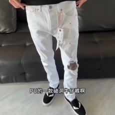 批发春秋新款<b class='q'>破洞</b>牛仔裤男白色潮牌休闲弹力长裤子高街潮流修身<b class='q'>小脚裤</b>