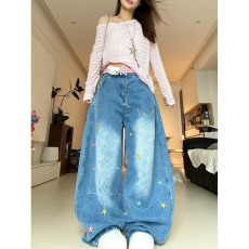 批发男女童泼墨<b class='q'>牛仔裤</b>2025秋装新款<b class='q'>儿童</b>涂鸦印花直筒百搭宽松长裤子潮