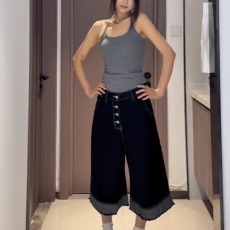 批发夏季美式复古多纽扣设计感七分牛仔裤<b class='q'>男</b>女小众宽松多口袋阔腿<b class='q'>短裤</b>