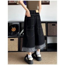 批发美式复古七分牛仔裤<b class='q'>男</b>夏季新款潮牌街头水洗宽松休闲过膝阔腿<b class='q'>短裤</b>