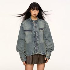 批发复古水洗做旧牛仔外套男女<b class='q'>街头</b>2025春秋新款立领短款工装夹克上衣
