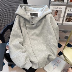 批发美式高街双拉链连帽卫衣男女春秋设计感潮牌cleanfit夹克外套上衣