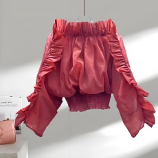 批发法式洋气轻奢潮牌精致木耳花边单排扣宽松<b class='q'>衬衫</b>花边领<b class='q'>衬衣</b>品质女装