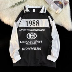 批发美式翻领网眼个性小众长袖<b class='q'>t</b><b class='q'>恤</b>春秋季高街无性别潮流上衣<b class='q'>男生</b>圆领