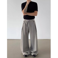 批发美式覆古老钱风<b class='q'>亚麻</b>褶皱直筒西裤男女街头潮牌痞帅宽松休闲阔腿裤