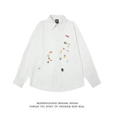 批发日系软妹学院风童趣可爱涂鸦印花宽松长袖<b class='q'>格子衬衫</b>上衣女学生ins