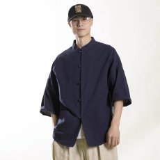 批发标准新款百搭青少年潮夏季中国风七分袖衬衫立领<b class='q'>唐装</b>圆领简约ins