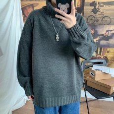 批发冬季高领毛衣男潮纯色内搭针织衫<b class='q'>帅气</b>韩版宽松套头加厚线衣