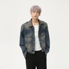 批发日系新款潮流港式复古做旧牛仔夹克男<b class='q'>修身</b><b class='q'>外套</b>宽松牛仔上衣套装