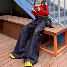 批发丹宁蓝窄版阔腿牛仔裤女<b class='q'>春</b>秋2025年新款高腰宽松直筒女裤<b class='q'>春</b>季长裤