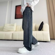 批发港风复古蓝色阔腿牛仔裤男<b class='q'>秋</b>季新款直筒宽松裤子休闲拖地长裤