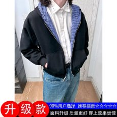 批发撞色拼接格子假两件夹克外套<b class='q'>男</b>女秋季翻领情侣<b class='q'>开衫</b>上衣