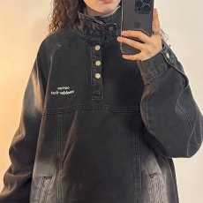 批发美式复古高街chic慵懒风宽松刺绣套头牛仔外套男女<b class='q'>春</b>秋潮流上衣