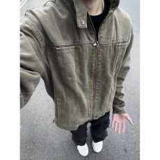 批发水洗灰立领<b class='q'>牛仔</b>外套男春季宽松短款夹克韩系潮流设计感<b class='q'>上衣</b>
