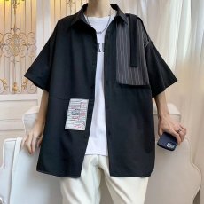 批发夏季拼接<b class='q'>短袖</b><b class='q'>衬衫</b>男2024新款休闲五分袖翻领工装<b class='q'>衬衣</b><b class='q'>男士</b>外套