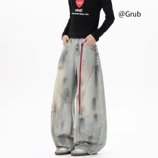 批发女童春夏橙色水洗涂鸦喷染直筒<b class='q'>牛仔裤</b><b class='q'>儿童</b>宽松显瘦直筒拖地裤子潮