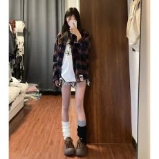 批发美式复古<b class='q'>街头</b>款格子衬衫女秋季港风宽松防晒开衫衬衣外套早秋女