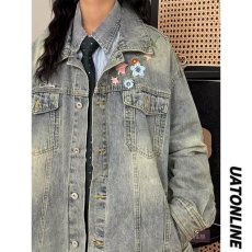 批发秋季潮牌设计感<b class='q'>牛仔</b>外套男女韩版潮牌新款刺绣帅气褂子秋装外衣衫