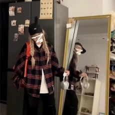 批发美式复古<b class='q'>街头</b>款格子衬衫女秋季港风宽松防晒开衫衬衣外套早秋女