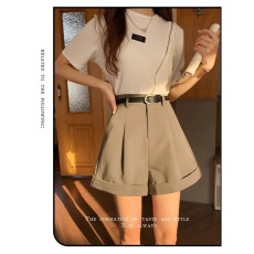 批发西装短裤女款<b class='q'>夏季</b>2025新款高腰小个子压褶宽松外穿a字阔腿休闲裤