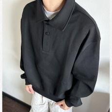 批发休闲针织衫男士春秋季新款痞帅宽松打底长袖T恤内搭POLO领卫衣男