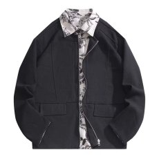 批发假两件夹克外套男春秋款翻领防风防水男士潮胖子<b class='q'>加肥</b><b class='q'>加大</b>大码<b class='q'>男装</b>