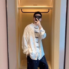 批发春夏新品小众国潮风浮雕提花中式盘扣丝滑防晒<b class='q'>男</b>女款立领<b class='q'>长袖</b><b class='q'>衬衫</b>