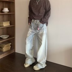 批发弯刀美式复古宽松早春新款设计感直筒阔腿牛仔裤男<b class='q'>休闲裤</b><b class='q'>长裤</b>