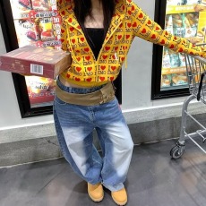 批发大码美式高街复古水洗做旧<b class='q'>牛仔裤</b>男女宽松直筒垂感阔腿拖地长裤潮