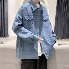 批发2025秋冬季新款高级感提花<b class='q'>长袖</b>牛仔<b class='q'>衬衫</b><b class='q'>男</b>宽松印花<b class='q'>衬衣</b>上衣外套