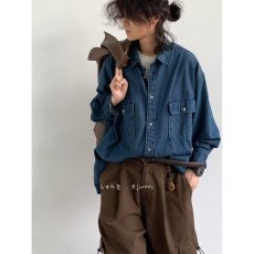 批发春秋日系纯色休闲基础款工装牛仔<b class='q'>衬衫</b><b class='q'>男</b>女生宽松中性<b class='q'>长袖</b><b class='q'>衬衣</b>外套
