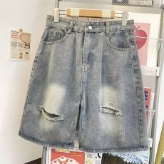 批发破洞<b class='q'>牛仔</b><b class='q'>短裤</b><b class='q'>男</b>夏季薄款美式高街潮牌外穿直筒裤痞帅休闲五分裤子