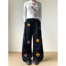 批发美式复古多口袋花朵刺绣牛仔裤女直筒工装裤<b class='q'>春</b>夏宽松显瘦伞兵长裤