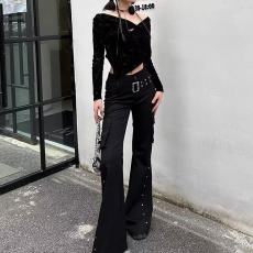 批发开叉烫钻牛仔裤女2025年春秋季新款<b class='q'>高腰</b>紧身显瘦百搭微喇长裤