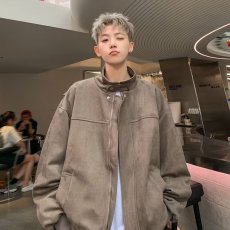 批发美式夹克男2023秋季新款设计感小众宽松高街潮牌麂皮绒外套上衣服