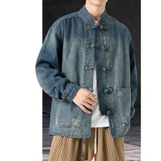 批发秋新中式复古盘扣牛仔衬衫男女生宽松中性休闲唐装<b class='q'>夹克</b><b class='q'>外套</b>
