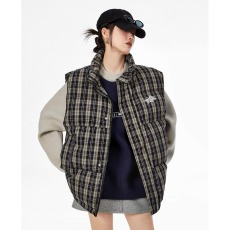 批发美式复古格纹棉马甲男女款2025新款秋<b class='q'>冬</b>宽松棉服夹棉外套