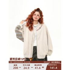 批发国潮民族风字母刺绣夹克男女秋复古宽松<b class='q'>棒球</b>领夹克百搭休闲情侣款
